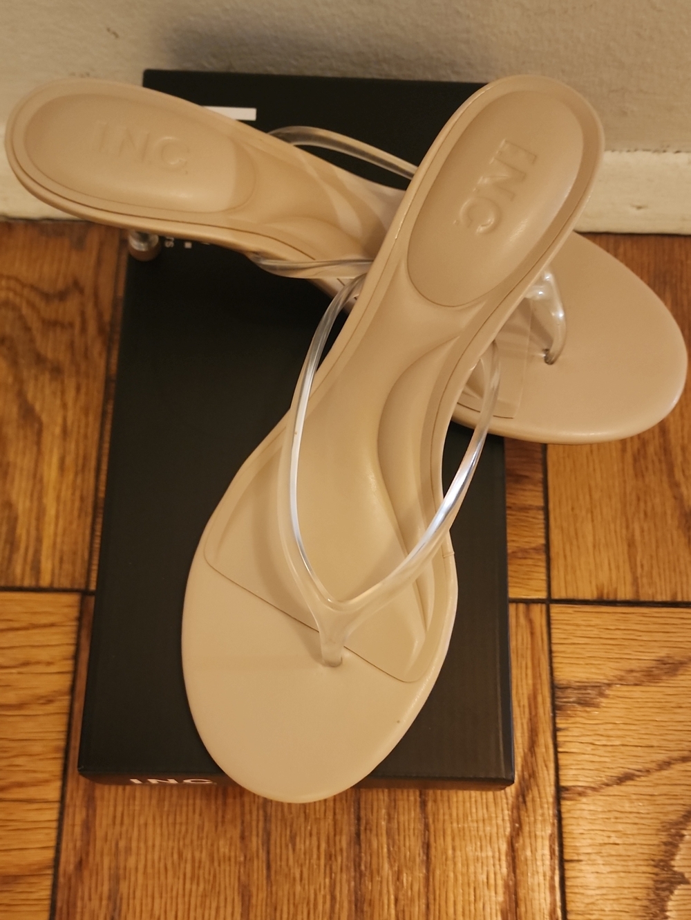 NWT INC International Concepts Nude Clear Strap Thong Sandals